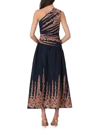 Shoshanna Women's Henderson One-Shoulder Cocktail Dress - Navy Coral Gold - Size 12 | Thumbnail 3