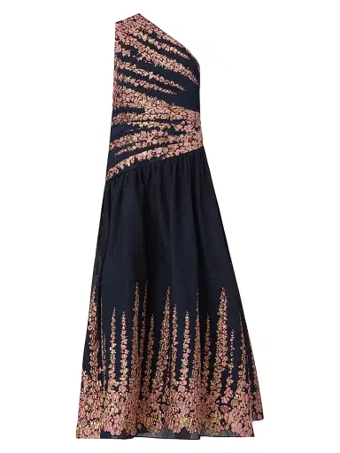 Shoshanna Women's Henderson One-Shoulder Cocktail Dress - Navy Coral Gold - Size 12 | Thumbnail 1