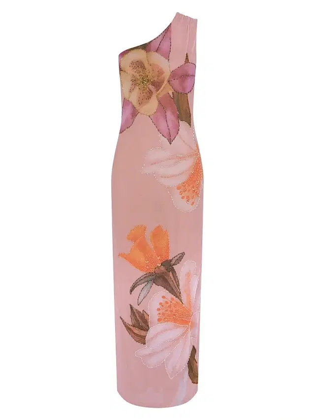 Women's Peony Floral One-Shoulder Maxi-Dress - Pink