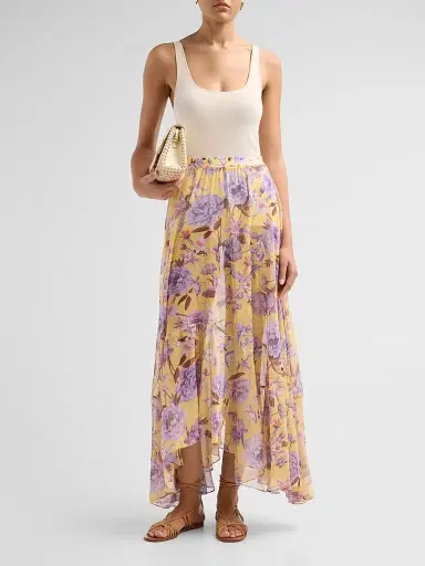 PatBo Women's Peony-Print Chiffon Maxi Skirt - Yellow | Thumbnail 2 PatBo Women's Peony-Print Chiffon Maxi Skirt - Yellow | Thumbnail 2