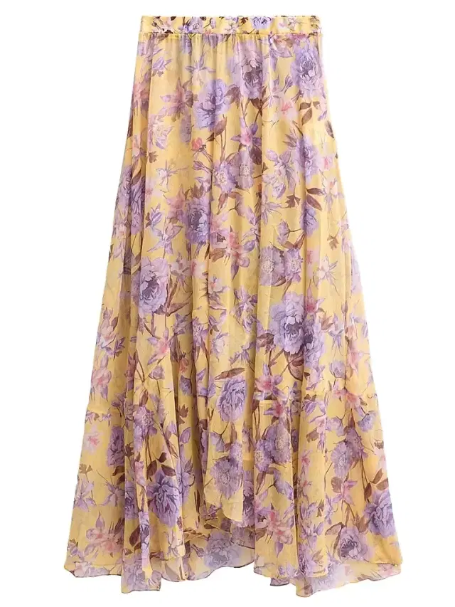 PatBO Women's Peony-Print Chiffon Maxi Skirt - Yellow