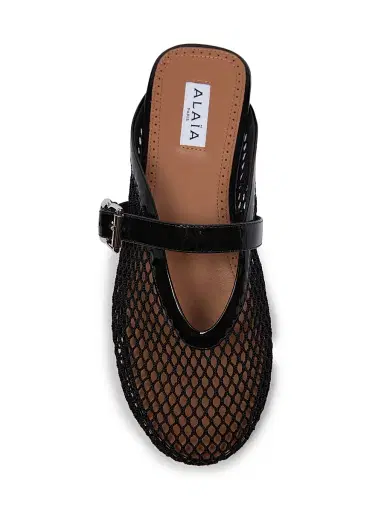 Alaïa Women's Open-Knit Fishnet Flat Mules - Noir | Thumbnail 4