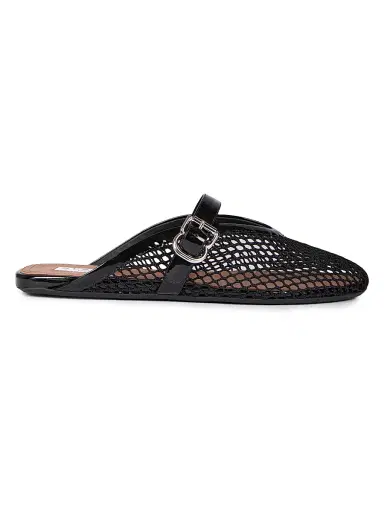 Alaïa Women's Open-Knit Fishnet Flat Mules - Noir | Thumbnail 1