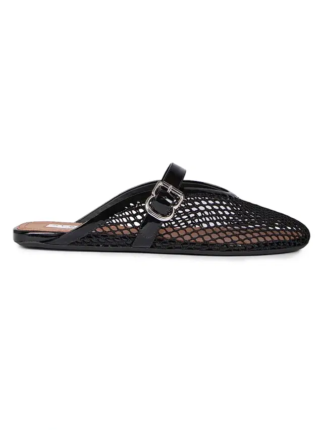 ALAIA Women's Open-Knit Fishnet Flat Mules - Noir