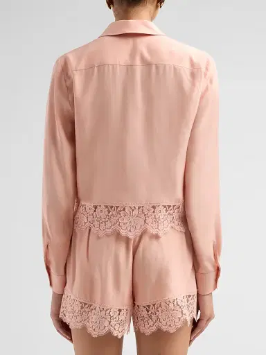 Stella McCartney Women's Lace-Trim Silk Shirt - Soft Rose - Size 10 | Thumbnail 3