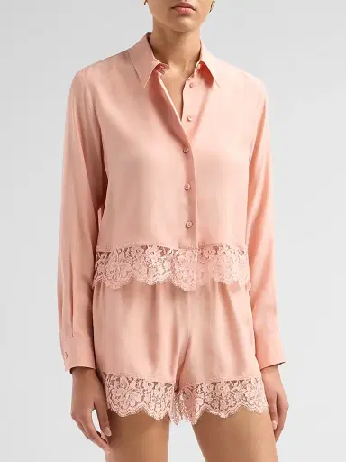 Stella McCartney Women's Lace-Trim Silk Shirt - Soft Rose - Size 10 | Thumbnail 4