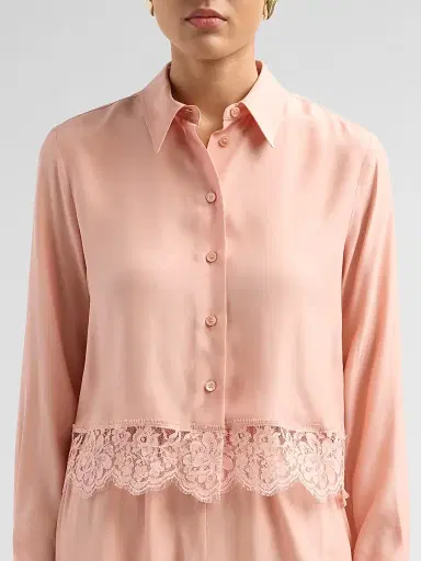 Stella McCartney Women's Lace-Trim Silk Shirt - Soft Rose - Size 10 | Thumbnail 5