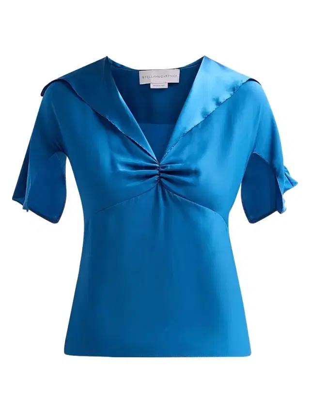 Women's Sailor Collar Silk Top - Cobalt