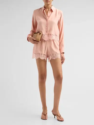 Stella McCartney Women's Lace-Trim Silk Shorts - Soft Rose - Size 10 | Thumbnail 2 Stella McCartney Women's Lace-Trim Silk Shorts - Soft Rose - Size 10 | Thumbnail 2