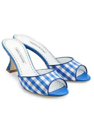 Manolo Blahnik Women's Jadara 70MM Gingham Cotton Pumps | Thumbnail 2 Manolo Blahnik Women's Jadara 70MM Gingham Cotton Pumps | Thumbnail 2