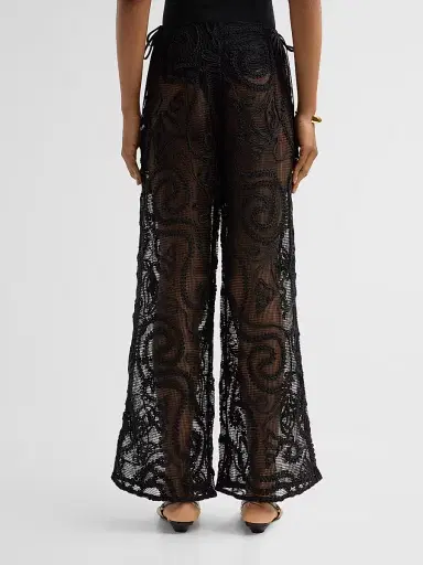 Ganni Women's Embroidered Net Tie Trousers - Black - Size 10 | Thumbnail 3 Ganni Women's Embroidered Net Tie Trousers - Black - Size 10 | Thumbnail 3