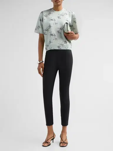 Ganni Women's Floral Metallic T-Shirt - Iced Aqua | Thumbnail 2