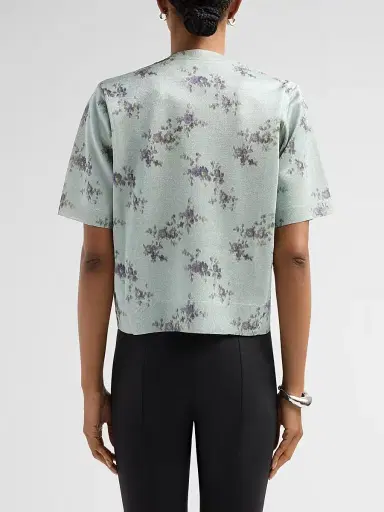 Ganni Women's Floral Metallic T-Shirt - Iced Aqua | Thumbnail 3