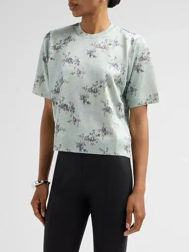 Ganni Women's Floral Metallic T-Shirt - Iced Aqua | Thumbnail 4