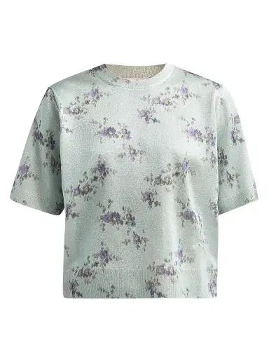 Ganni Women's Floral Metallic T-Shirt - Iced Aqua | Thumbnail 1