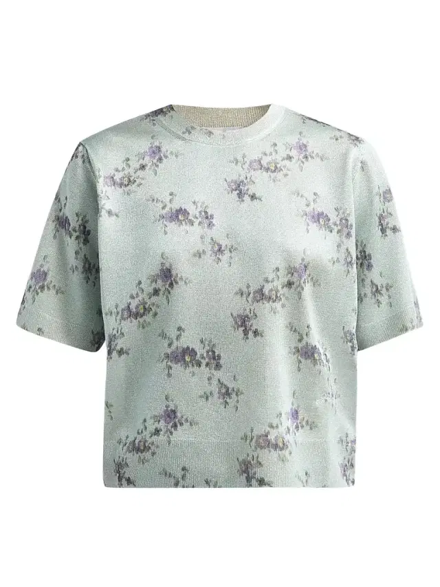 Ganni Women's Floral Metallic T-Shirt - Iced Aqua