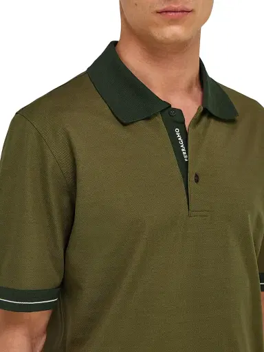 FERRAGAMO Men's Short-Sleeve Cotton Polo Shirt - Caper Verde Bianco | Thumbnail 4 FERRAGAMO Men's Short-Sleeve Cotton Polo Shirt - Caper Verde Bianco | Thumbnail 4