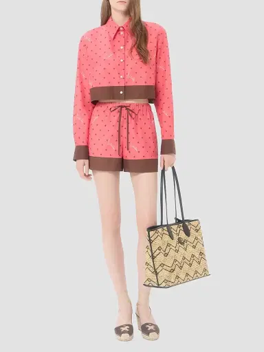 Valentino Garavani Women's Muslin Starry Signature Shirt with Star-Print - Coral Chocolate | Thumbnail 2
