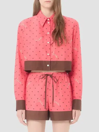 Valentino Garavani Women's Muslin Starry Signature Shirt with Star-Print - Coral Chocolate | Thumbnail 3