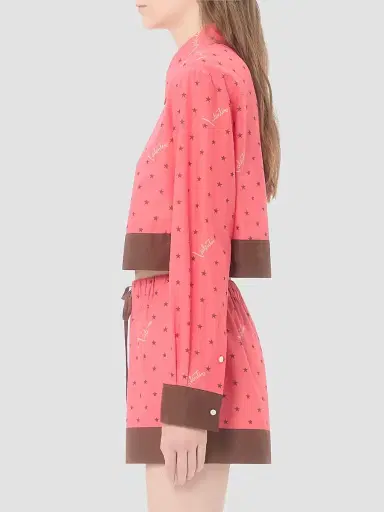 Valentino Garavani Women's Muslin Starry Signature Shirt with Star-Print - Coral Chocolate | Thumbnail 4