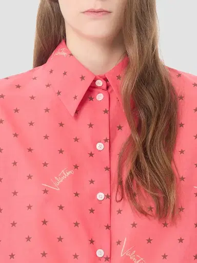 Valentino Garavani Women's Muslin Starry Signature Shirt with Star-Print - Coral Chocolate | Thumbnail 6