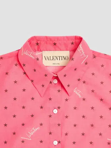 Valentino Garavani Women's Muslin Starry Signature Shirt with Star-Print - Coral Chocolate | Thumbnail 7