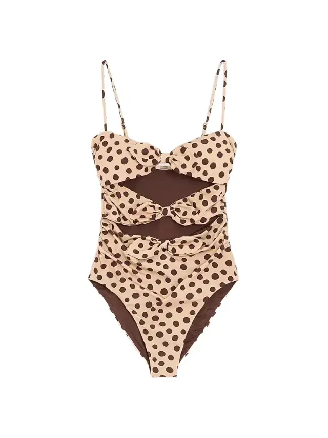 Valentino Garavani Women's Lycra One-Piece Swimsuit in Plus De Pois Dalmata Polka Dot - Beige Chocolate