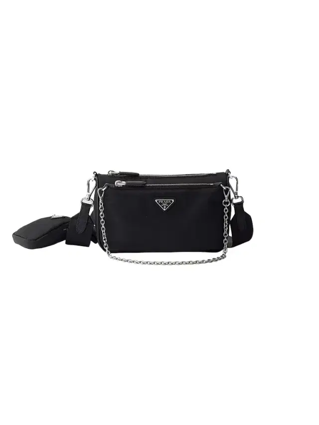 Women's Re-Nylon and Saffiano Leather Mini Shoulder Bag - Black