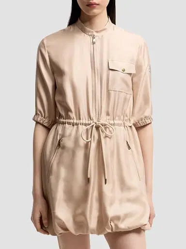 Moncler Women's Shirt Dress in Silk Twill - Light Beige - Size Medium | Thumbnail 2