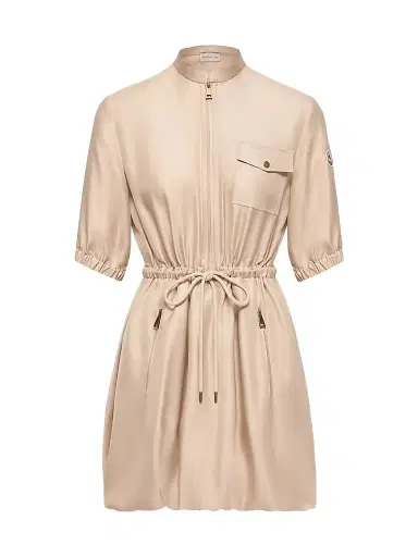 Moncler Women's Shirt Dress in Silk Twill - Light Beige - Size Medium | Thumbnail 1