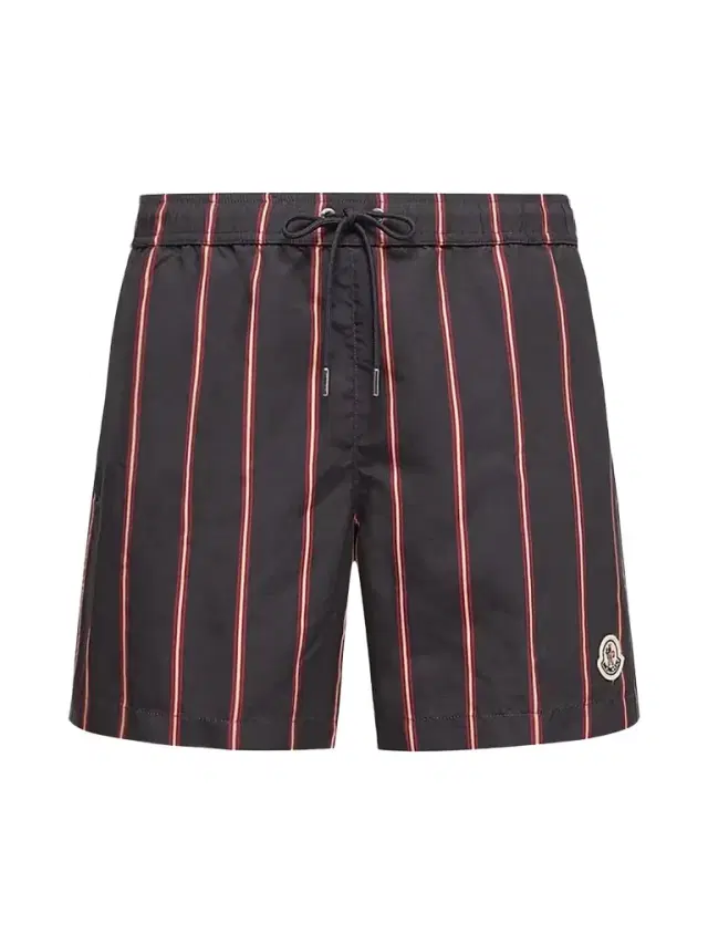 Moncler Men's Swim Trunks with Stripes - Navy Blue