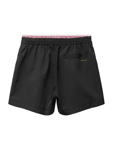 Versace Men's Logo Band Wrinkle-Effect Shorts - Black | Thumbnail 2