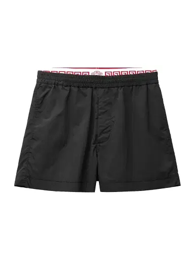 Versace Men's Logo Band Wrinkle-Effect Shorts - Black | Thumbnail 1