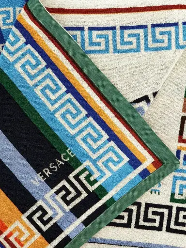Versace Striped Greca Cotton Jacquard Cotton Beach Towel | Thumbnail 2
