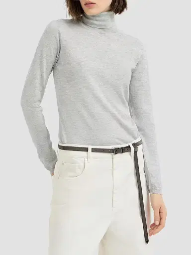Brunello Cucinelli Women's Sparkling Cashmere and Silk Lightweight Turtleneck Sweater | Thumbnail 2 Brunello Cucinelli Women's Sparkling Cashmere and Silk Lightweight Turtleneck Sweater | Thumbnail 2