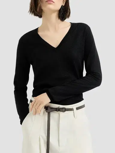 Brunello Cucinelli Women's Cashmere and Silk Sparkling Lightweight Sweater | Thumbnail 2 Brunello Cucinelli Women's Cashmere and Silk Sparkling Lightweight Sweater | Thumbnail 2
