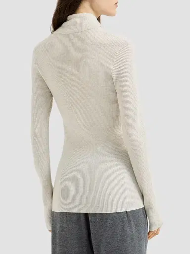 Brunello Cucinelli Women's Virgin Wool and Cashmere Lightweight Ribbed Turtleneck Sweater | Thumbnail 3 Brunello Cucinelli Women's Virgin Wool and Cashmere Lightweight Ribbed Turtleneck Sweater | Thumbnail 3