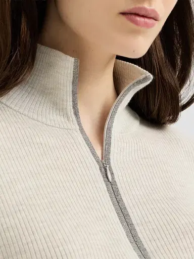 Brunello Cucinelli Women's Virgin Wool and Cashmere Lightweight Ribbed Turtleneck Sweater | Thumbnail 5 Brunello Cucinelli Women's Virgin Wool and Cashmere Lightweight Ribbed Turtleneck Sweater | Thumbnail 5