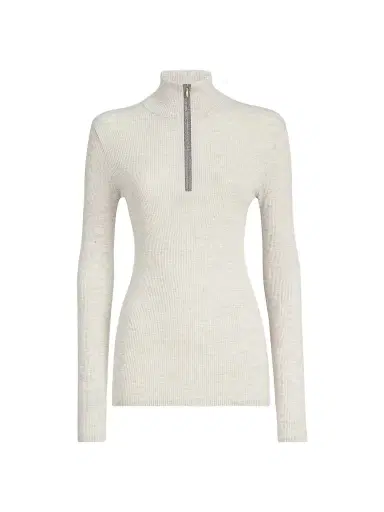 Brunello Cucinelli Women's Virgin Wool and Cashmere Lightweight Ribbed Turtleneck Sweater | Thumbnail 1 Brunello Cucinelli Women's Virgin Wool and Cashmere Lightweight Ribbed Turtleneck Sweater | Thumbnail 1