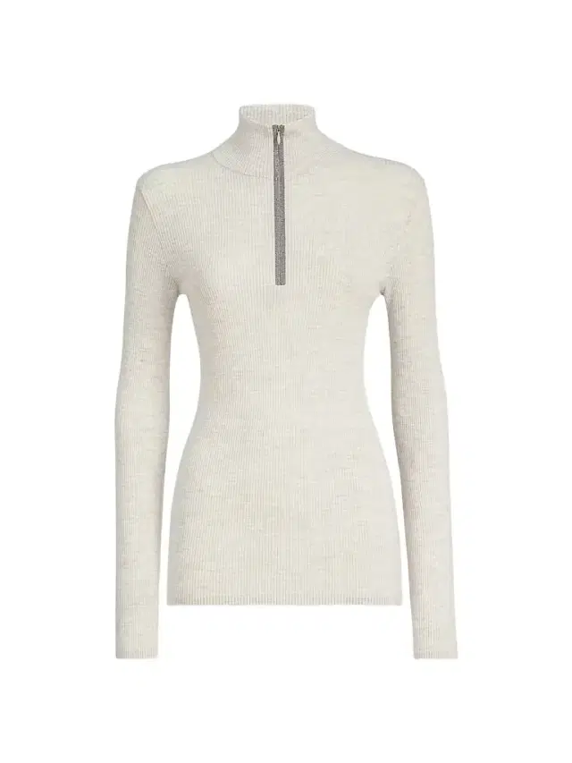 Brunello Cucinelli Women's Virgin Wool and Cashmere Lightweight Ribbed Turtleneck Sweater - Pearl Grey