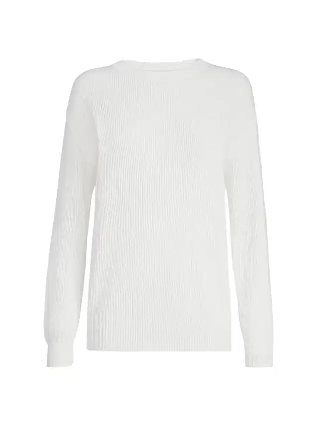 Brunello Cucinelli Women's Cotton English Rib Sweater with Monili - White