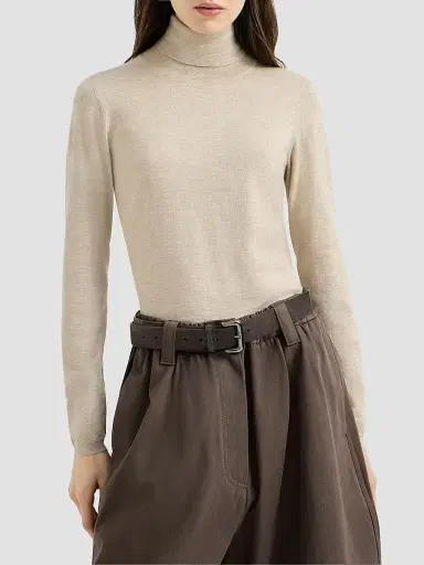 Brunello Cucinelli Women's Sparkling Cashmere and Silk Lightweight Turtleneck Sweater | Thumbnail 2