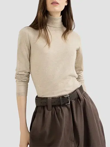 Brunello Cucinelli Women's Sparkling Cashmere and Silk Lightweight Turtleneck Sweater | Thumbnail 5