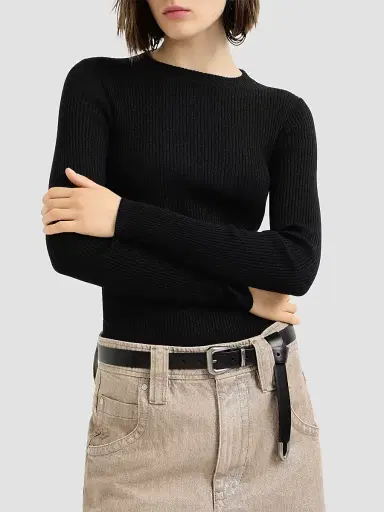 Brunello Cucinelli Women's Sparkling Cashmere and Silk Rib Knit Lightweight Sweater | Thumbnail 2