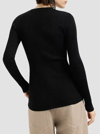 Brunello Cucinelli Women's Sparkling Cashmere and Silk Rib Knit Lightweight Sweater | Thumbnail 3