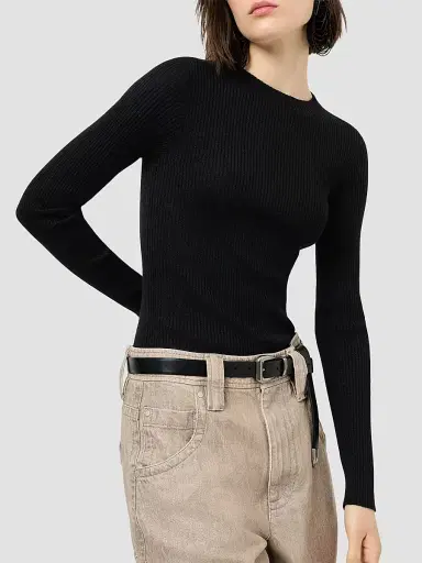 Brunello Cucinelli Women's Sparkling Cashmere and Silk Rib Knit Lightweight Sweater | Thumbnail 4