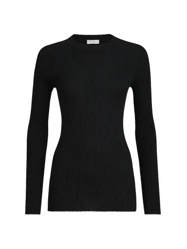 Brunello Cucinelli Women's Sparkling Cashmere and Silk Rib Knit Lightweight Sweater | Thumbnail 1