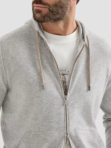 Brunello Cucinelli Men's Cashmere Sweatshirt-Style Cardigan with Hood | Thumbnail 5