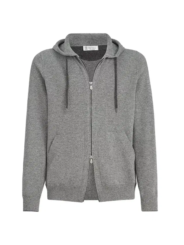 Brunello Cucinelli Men's Cashmere Sweatshirt-Style Cardigan with Hood