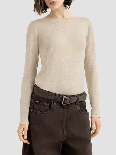 Brunello Cucinelli Women's Sparkling Cashmere and Silk Lightweight Sweater | Thumbnail 2 Brunello Cucinelli Women's Sparkling Cashmere and Silk Lightweight Sweater | Thumbnail 2